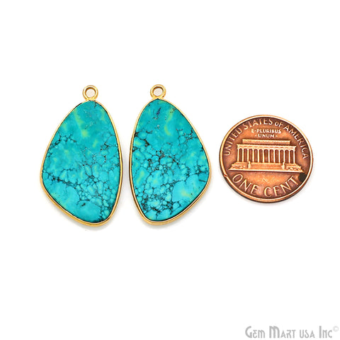 Turquoise Free Form Gold Plated Bezel Smooth Slab Slice Thick Gemstone Connector 30x16mm 1 Pair