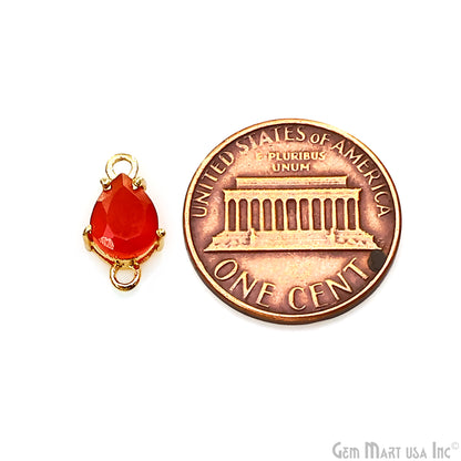 Carnelian 6x8mm Pears Gold Plated Prong Setting Gemstone Connector (Pick Bail)