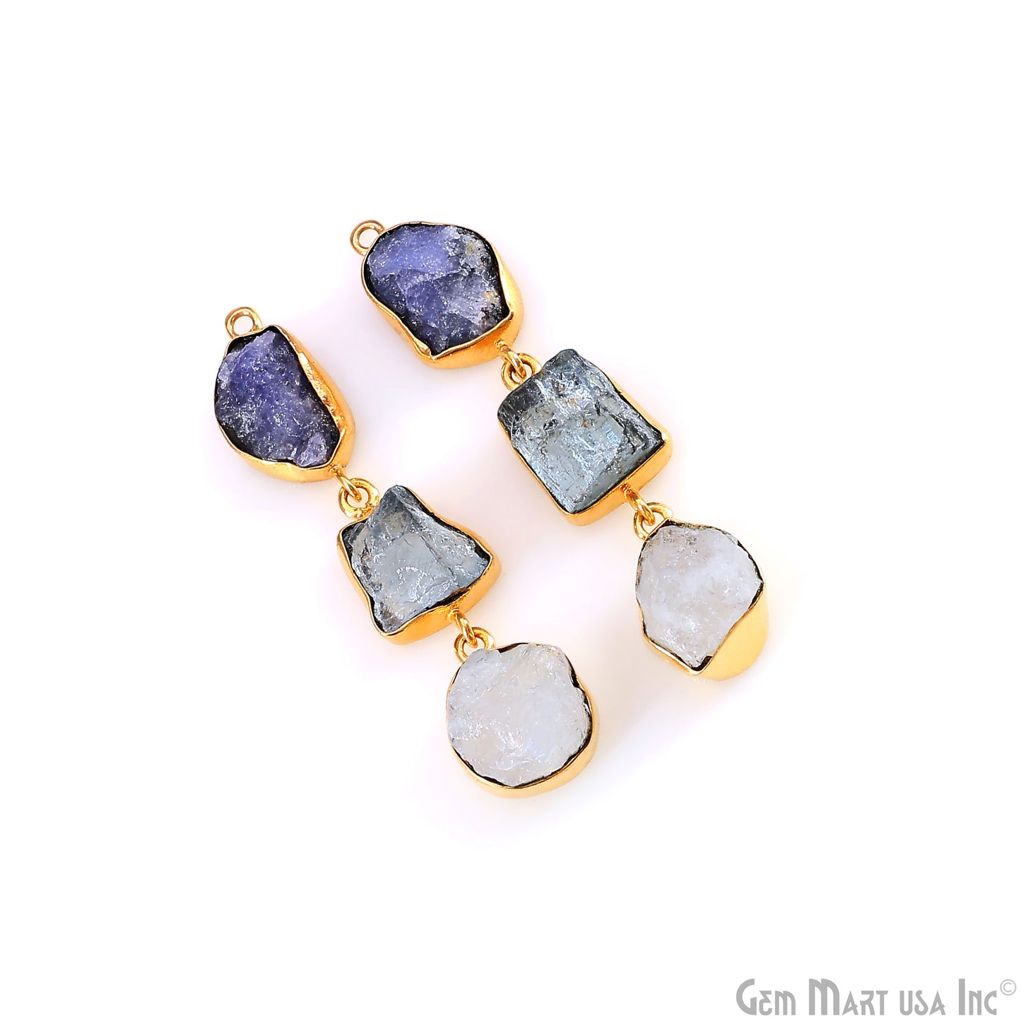 Rough Gemstone Bezel Setting 52x9mm Gold Plated Long Dangle Earring Pair Connectors