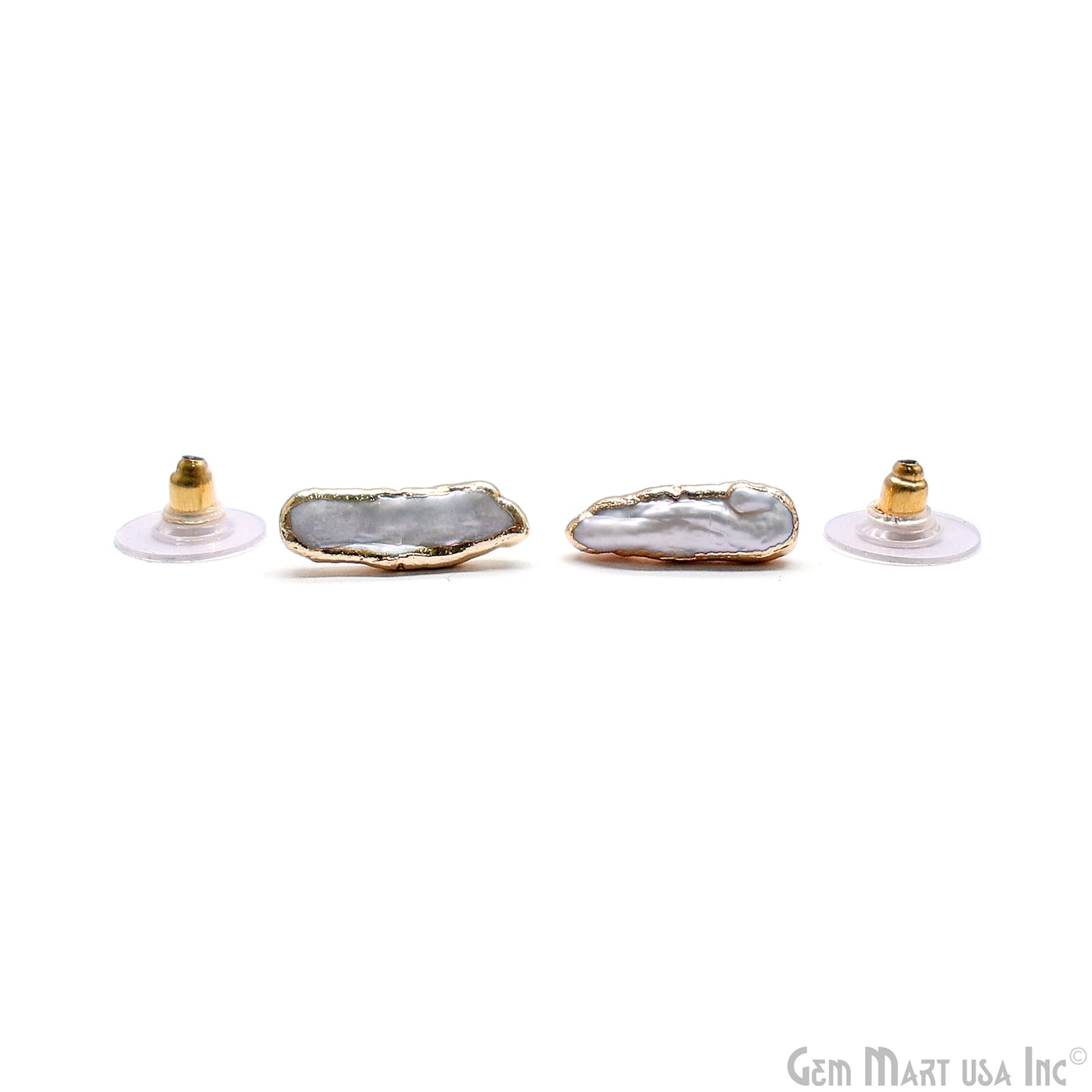 Natural Pearl Rough Gemstone 17x5mm Gold Electroplated Stud Earring