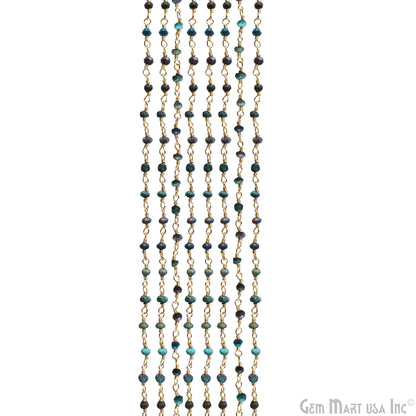 Chrysocolla 2.5-3mm Gold Plated Wire Wrapped Beads Rosary Chain