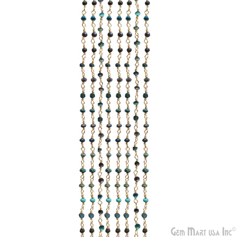 Chrysocolla 2.5-3mm Gold Plated Wire Wrapped Beads Rosary Chain