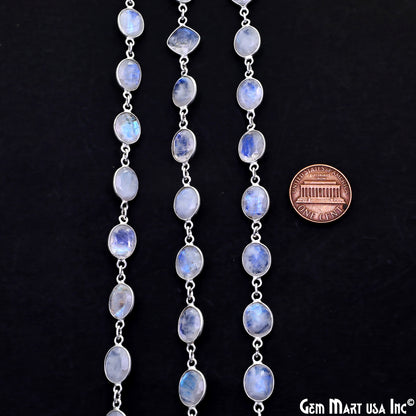 Rainbow Moonstone 10mm Mix Shape Silver Bezel Continuous Connector Chain