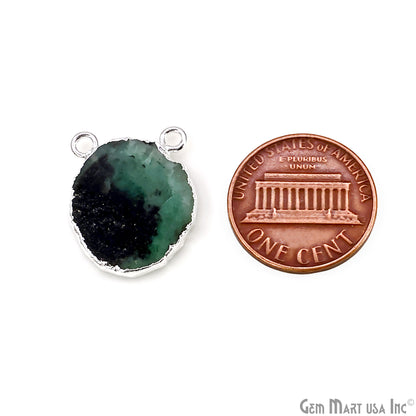 Emerald Free Form 20x17mm Electroplated Gemstone Double Bail Connector