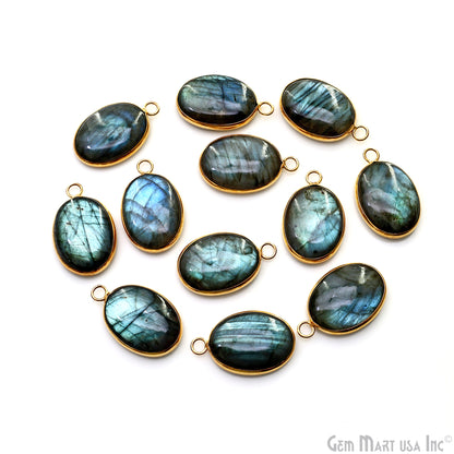 Flashy Labradorite 31x19mm Cabochon Oval Single Bail Gold Bezel Gemstone Connector