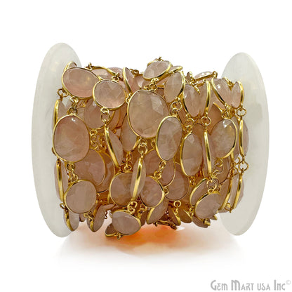Rose Quartz Bezel 10-15mm Gold Plated Continuous Connector Chain