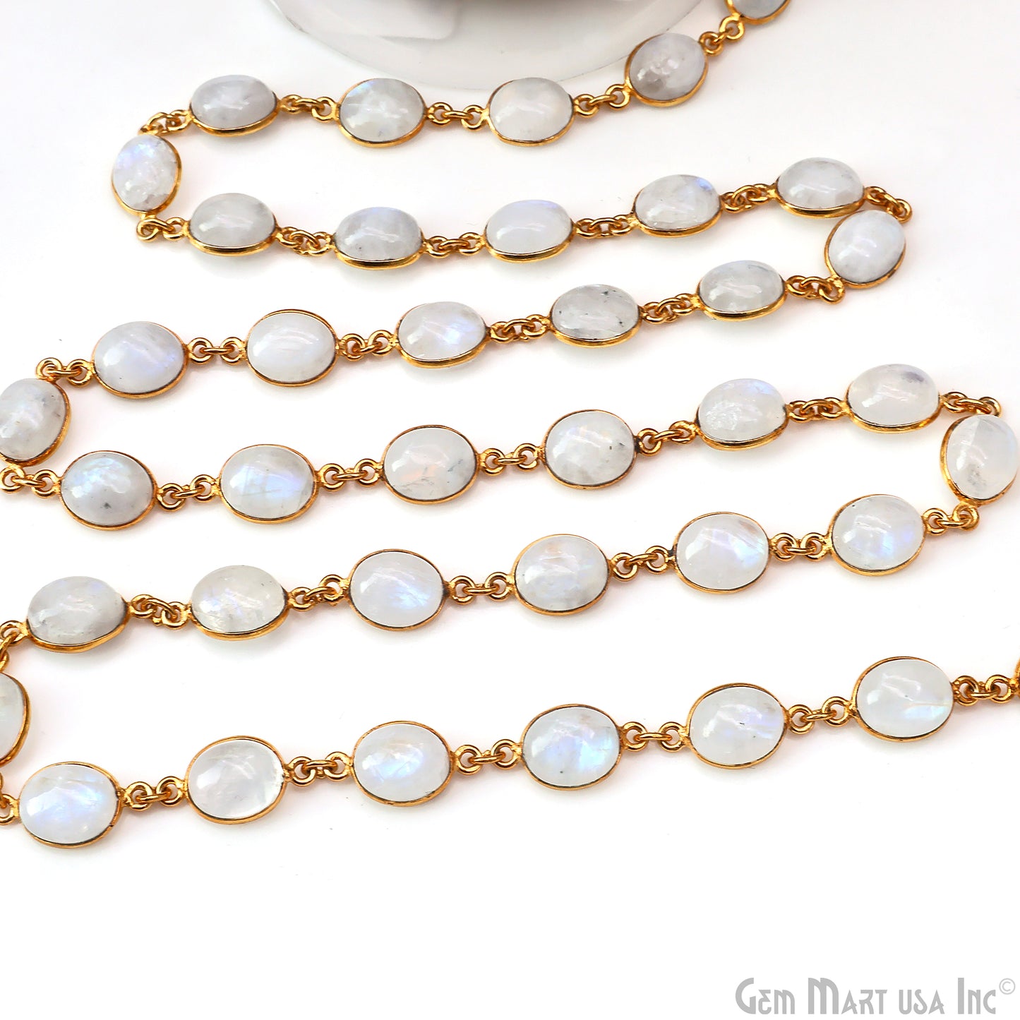 Rainbow Moonstone Cabochon Oval 8x10mm Gold Plated Continuous Connector Chain