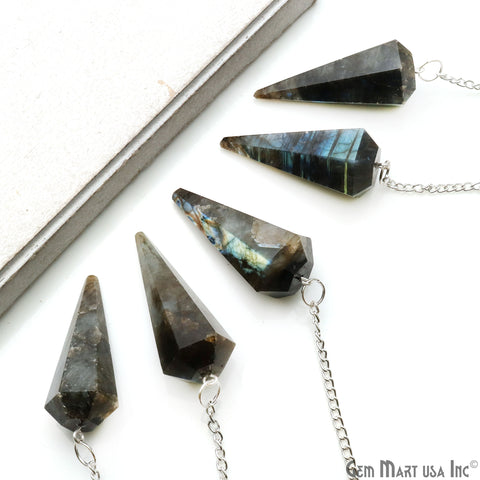 Labradorite Crystal Dowsing Pendulum - Natural Gemstone Pendant with Silver Chain