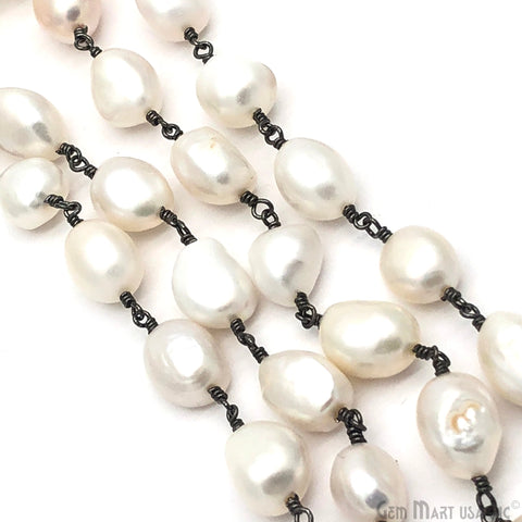 Baroque Freshwater Pearl Oxidized Wire Wrapped Rondelle Beads Chain