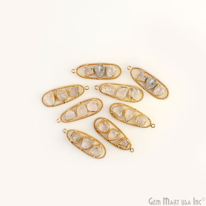 Crystal Rough Gemstone Free Form Oval Gold Plated Twisted Bezel setting 44x16mm DIY Earring Pendant Connector