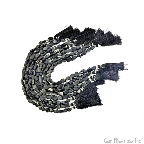 Black Tourmaline Rough Beads, 9 Inch Gemstone Strands, Drilled Strung Briolette Beads, Free Form, 7x5mm