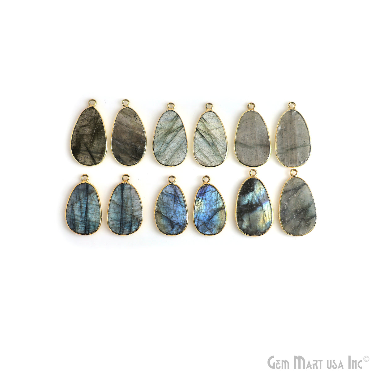 Labradorite Pears Gold Plated Single Bail Bezel Smooth Slab Slice Thick Gemstone Connector 29x16mm 1 Pair