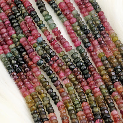 Multi Tourmaline Rondelle Beads, 13 Inch Gemstone Strands, Drilled Strung Nugget Beads, Faceted Round, 6-7mm