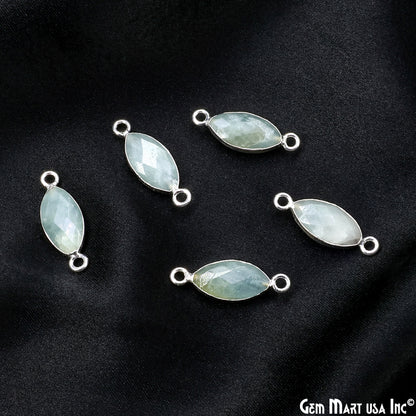 Aquamarine 8x16mm Marquise Double Bail Silver Electroplated Gemstone Connector