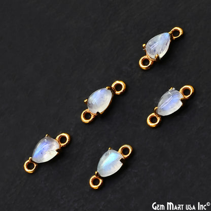 Rainbow Moonstone Cabochon Pears Prong Gold Plated Bail Connector