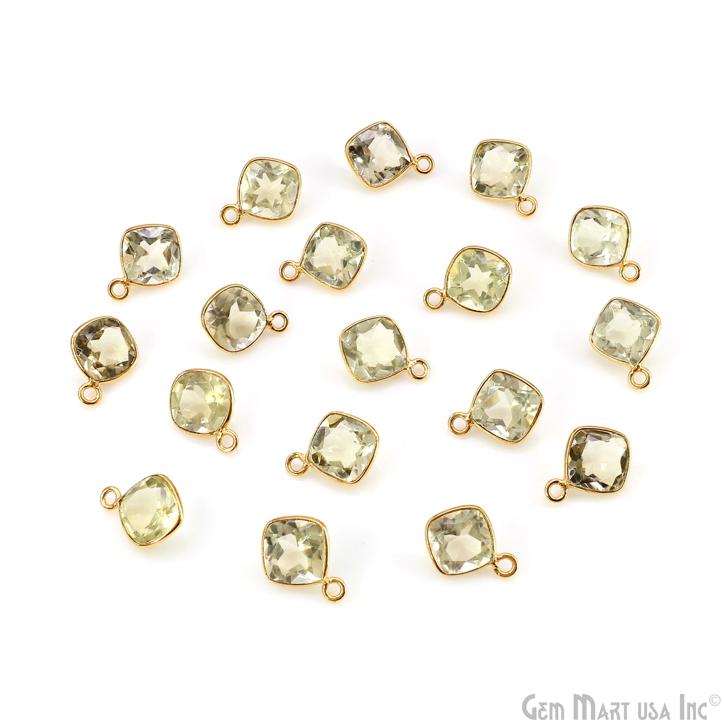 Cushion 8mm Brilliant Cut Gold Plated Bezel Single Bail Connector