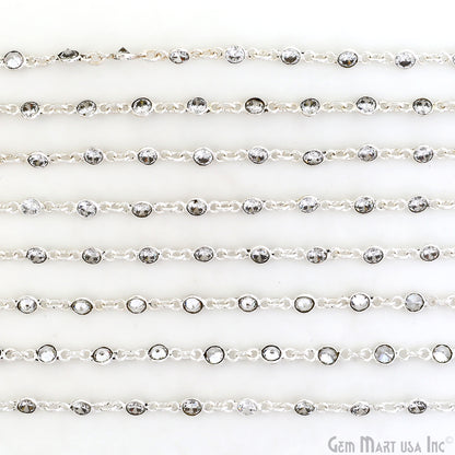 White Zircon 4mm Round Silver Bezel Continuous Connector Chain