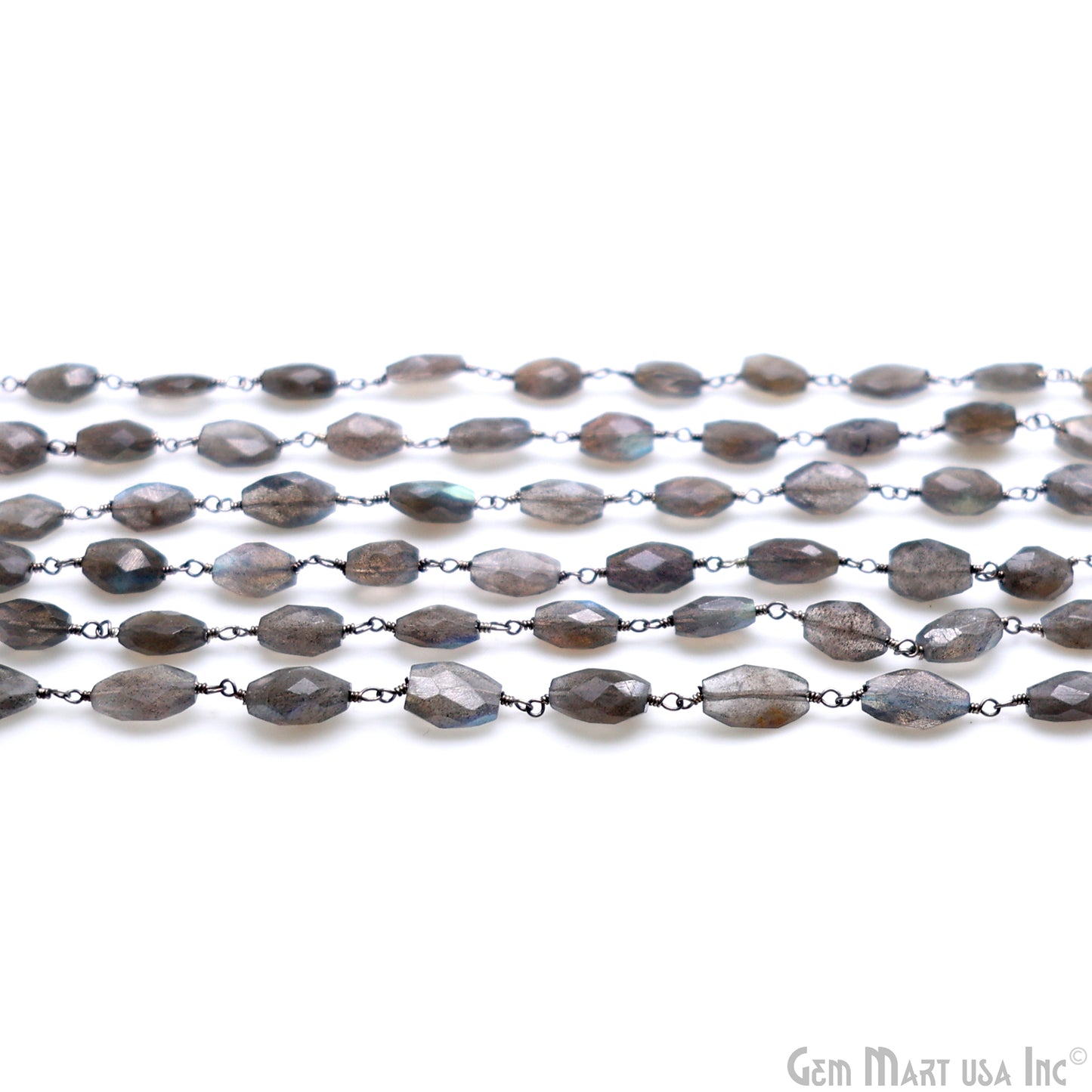 Labradorite 11x8mm Free Form Shape Silver Wire Wrapped Rosary Chain