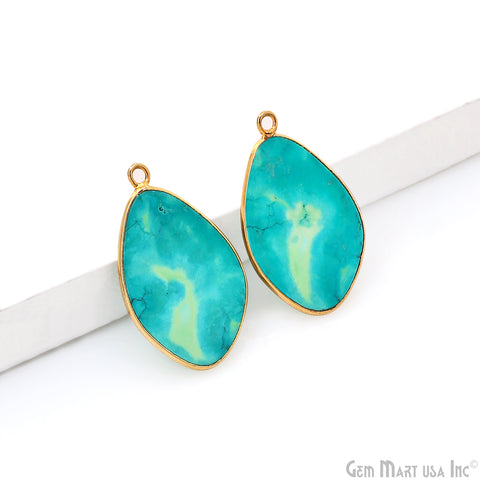 Turquoise Free Form Gold Plated Bezel Smooth Slab Slice Thick Gemstone Connector 29x17mm 1 Pair