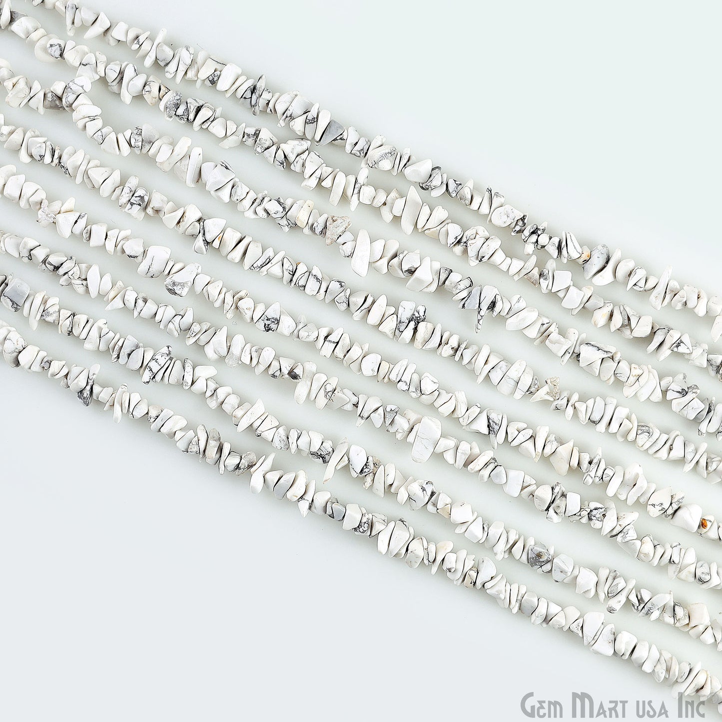 Howlite Chip Beads, 34 Inch, Natural Chip Strands, Drilled Strung Nugget Beads, 3-7mm, Polished, GemMartUSA (CHHW-70001)