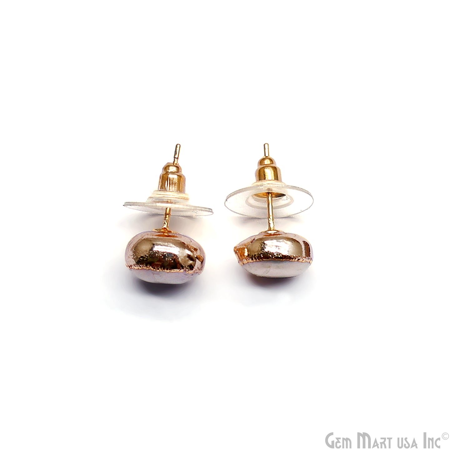 Natural Pearl Round Gemstone 10mm Gold Electroplated Stud Earring