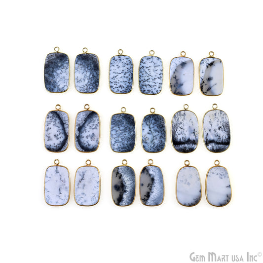 Dendrite Opal Octagon Gold Plated Single Bail Bezel Smooth Slab Slice Thick Gemstone Connector 30x16mm 1 Pair