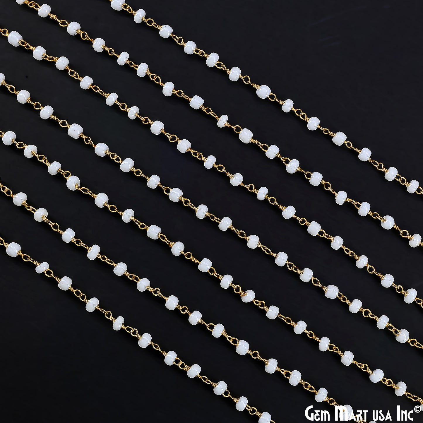 Pearl Cabochon Beads 4mm Gold Wire Wrapped Rosary Chain