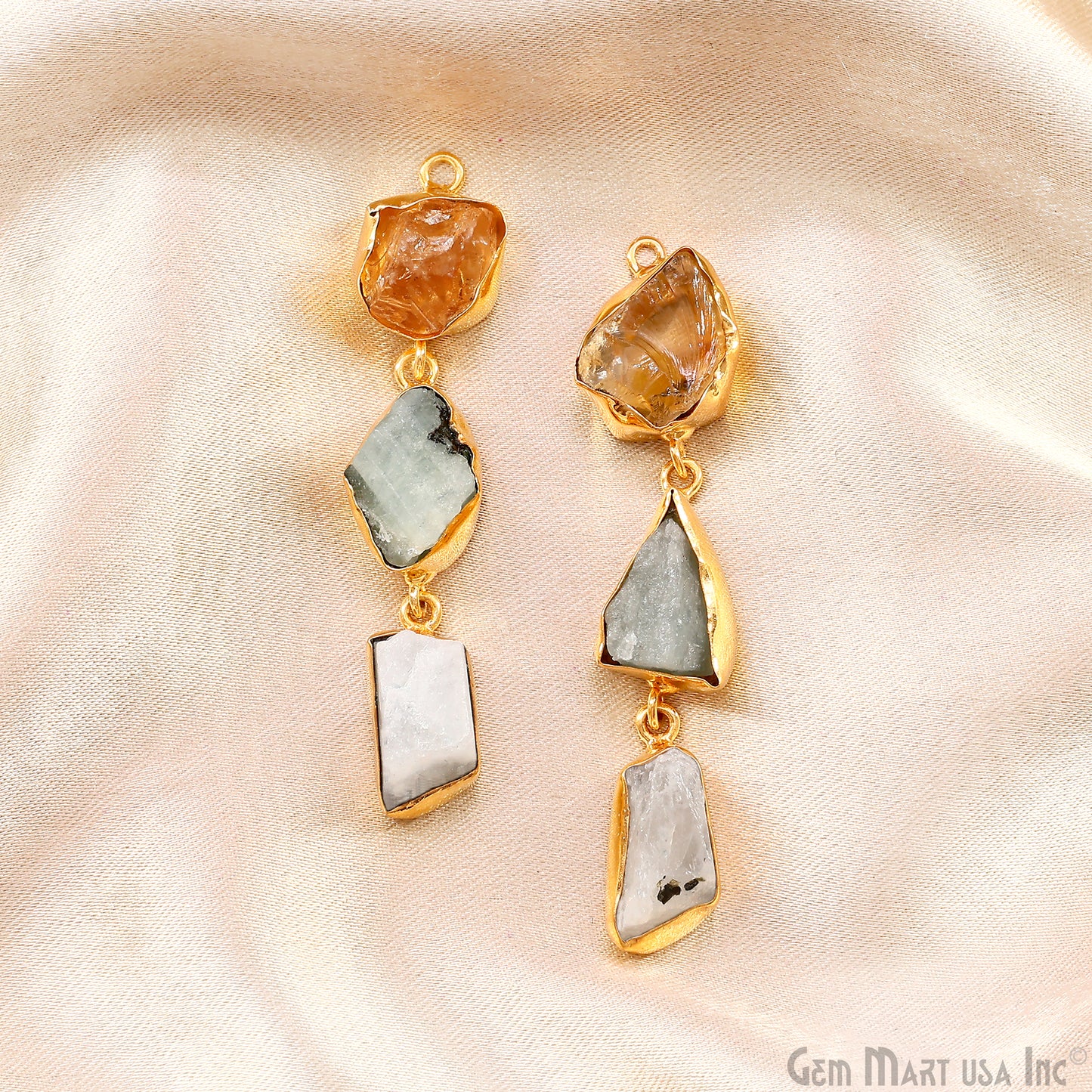 Rough Gemstone Bezel Setting 57x9mm Gold Plated Long Dangle Earring Pair Connectors