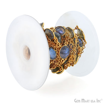 Labradorite Oval 10x12mm Gold Plated Link Bezel Connector Chain