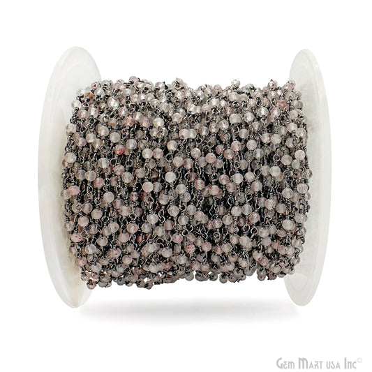 Strawberry Quartz 2-2.5mm Tiny Beads Oxidized Wire Wrapped Rosary Chain
