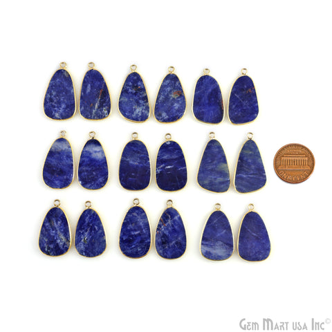 Sodalite Pears Gold Plated Single Bail Bezel Smooth Slab Slice Thick Gemstone Connector 29x15mm 1 Pair