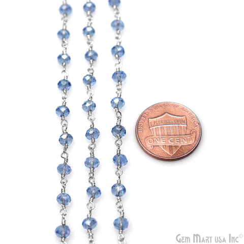 Blue Zircon 4mm Faceted Beads Silver Wire Wrapped Rosary