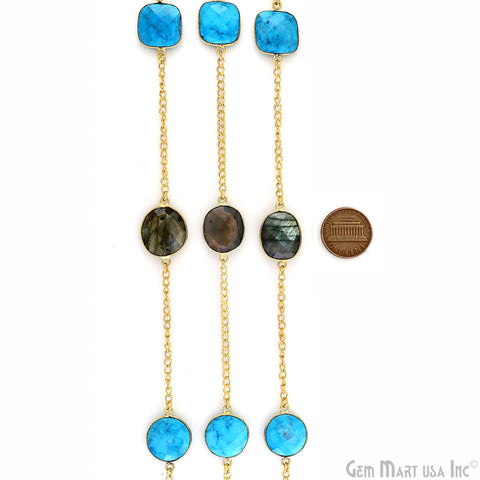Turquoise With Labradorite 15mm Gold Plated Bezel Link Connector Chain