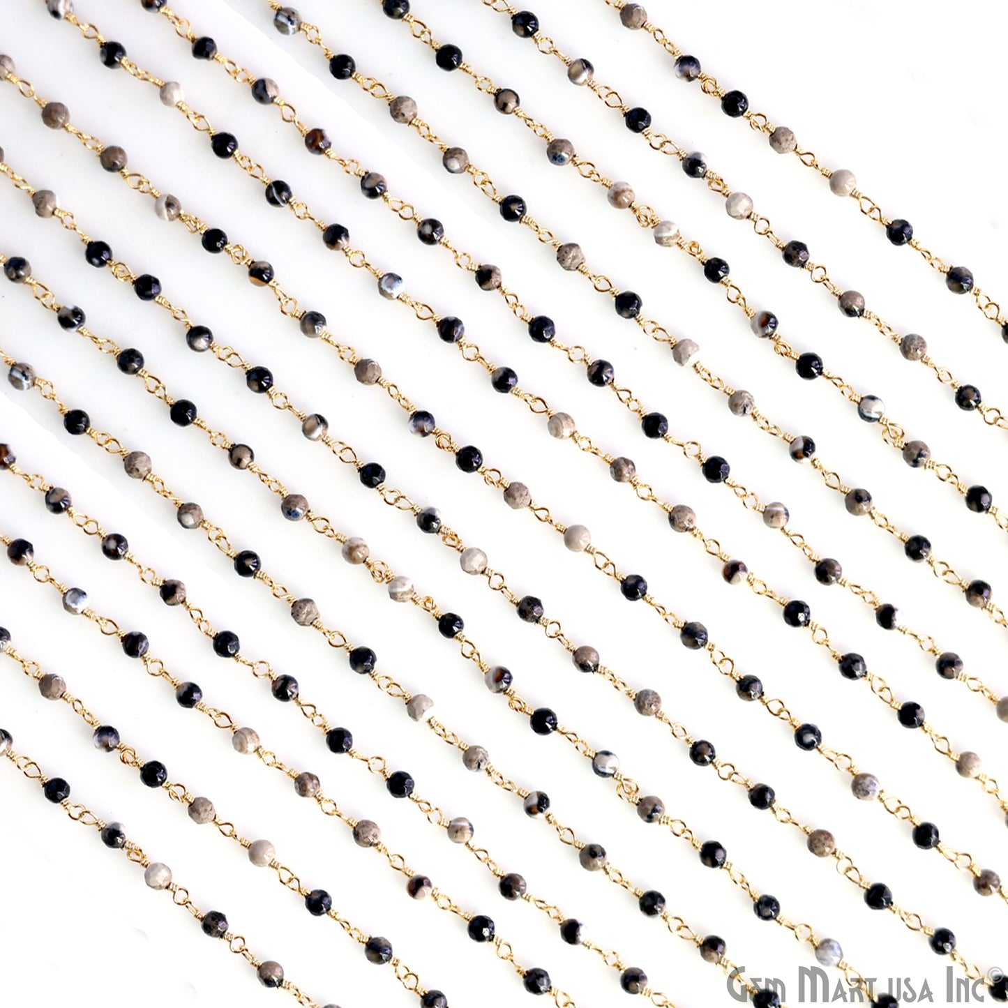 Cat€™s Eye 3-3.5mm Tiny Beads Gold Plated Wire Wrapped Rosary Chain