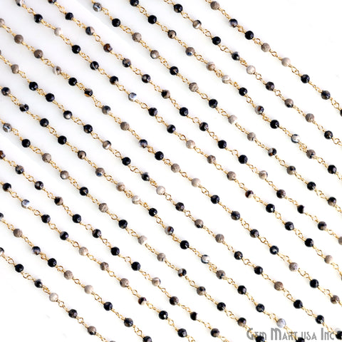 Cat’s Eye 3-3.5mm Tiny Beads Gold Plated Wire Wrapped Rosary Chain