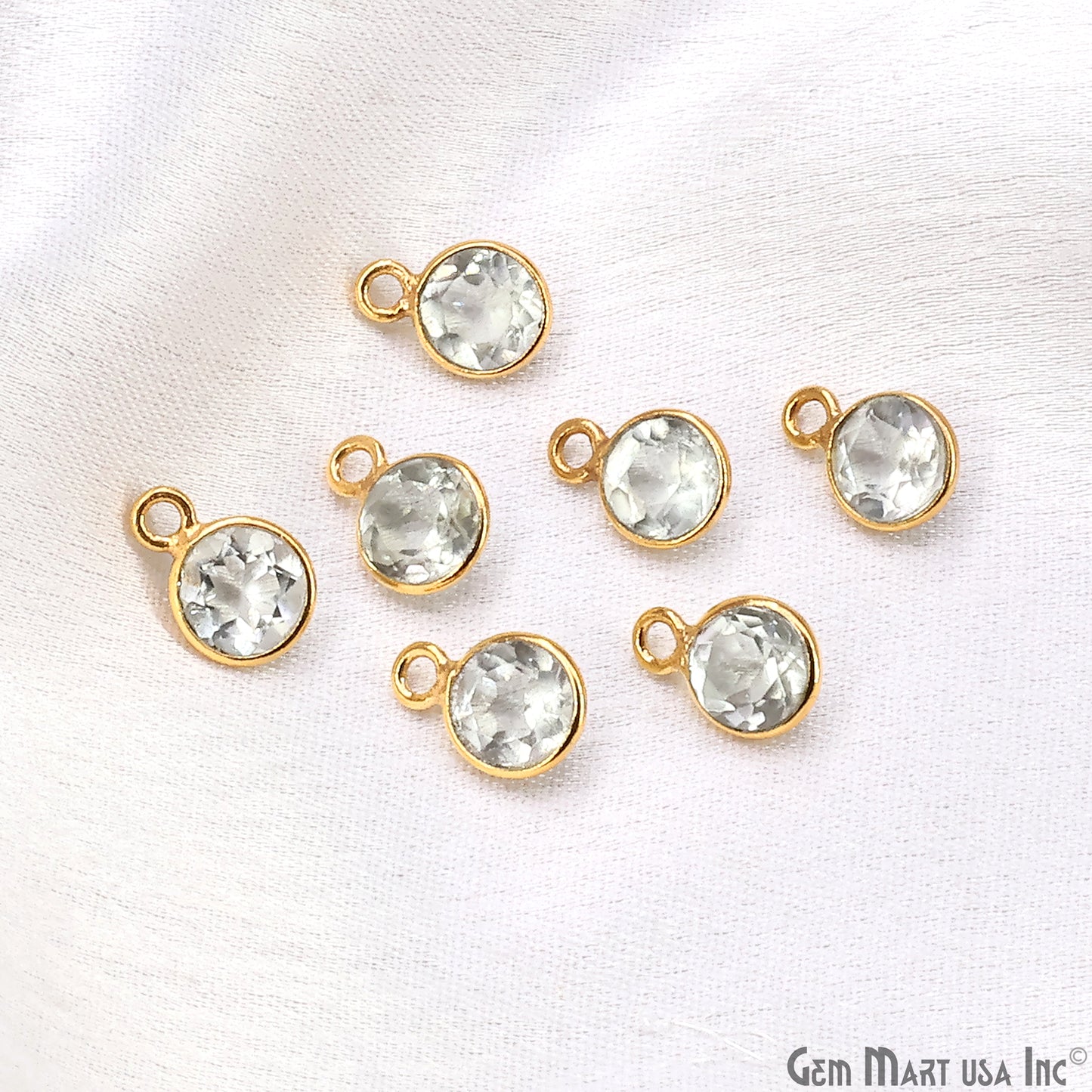 Round 7mm Brilliant Cut Gold Plated Bezel Single Bail Gemstone Connector