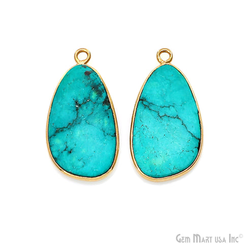 Turquoise Free Form Gold Plated Bezel Smooth Slab Slice Thick Gemstone Connector 26x13mm 1 Pair