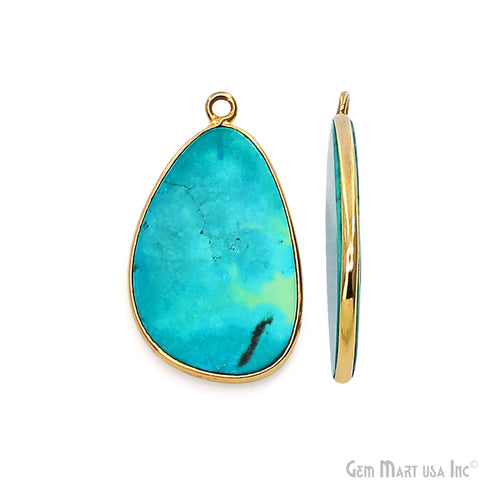 Turquoise Free Form Gold Plated Bezel Smooth Slab Slice Thick Gemstone Connector 29x17mm 1 Pair