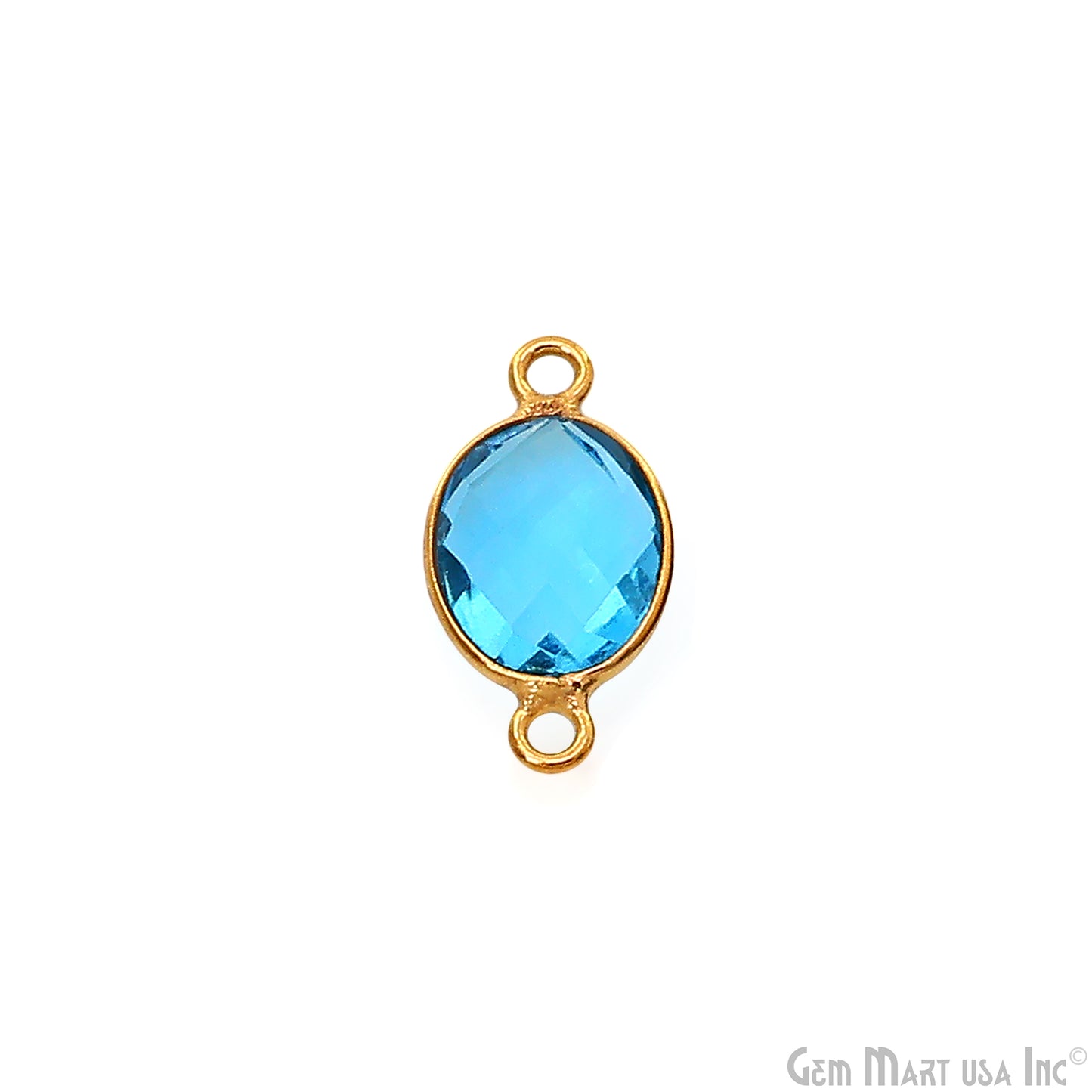 Blue Topaz Bezel Connector Oval Shape 24K Gold Plated Double Bail Connector