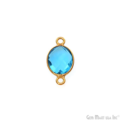 Blue Topaz Bezel Connector Oval Shape 24K Gold Plated Double Bail Connector