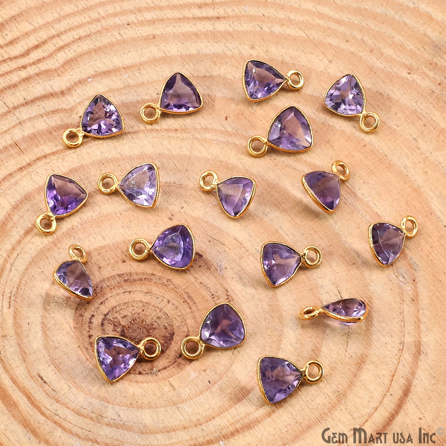 Amethyst Trillion 6mm Brilliant Cut Gold Plated Bezel Single Bail Gemstone Connector