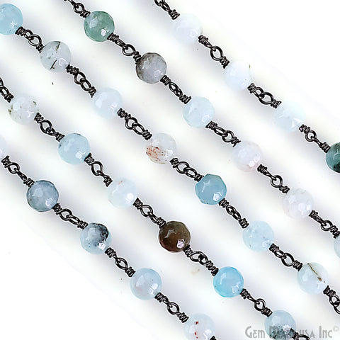 Light Aqua Jade 6mm Round Beads Oxidized Wire Wrapped Rosary Chain