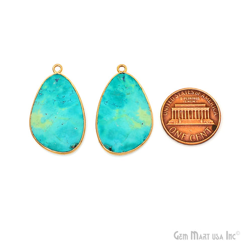 Turquoise Free Form Gold Plated Bezel Smooth Slab Slice Thick Gemstone Connector 30x18mm 1 Pair