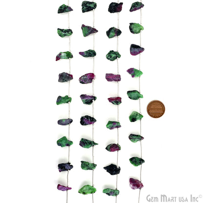 Ruby Zoisite Rough Beads, 9.5 Inch Gemstone Strands, Drilled Strung Briolette Beads, Free Form, 12x20mm