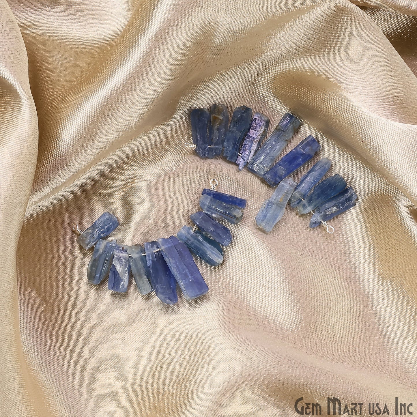 Uncut Gemstone Beads Bar Silver Plated Wire Wrapped Pendant 27x13mm