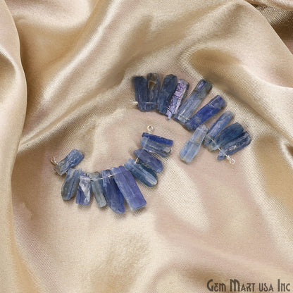 Uncut Gemstone Beads Bar Silver Plated Wire Wrapped Pendant 27x13mm