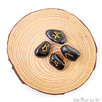 Black Onyx Reiki Symbol Engraved Gemstones, 20x25mm Healing Gemstones, Set Of 4 Reiki Tumble Stones