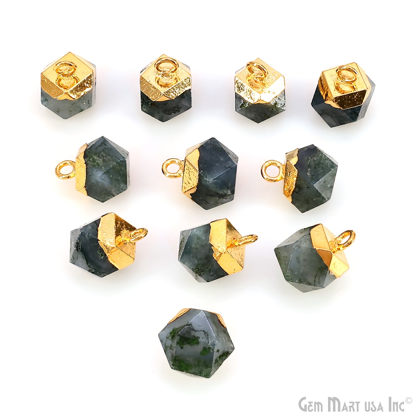 Gemstone Hexagonal Prism Shape Pendant 12x10mm Gold Plated Charm for DIY Jewelry