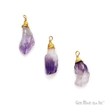 Rough Amethyst Free Form 32x8mm Gold Electroplated Single Bail Connector