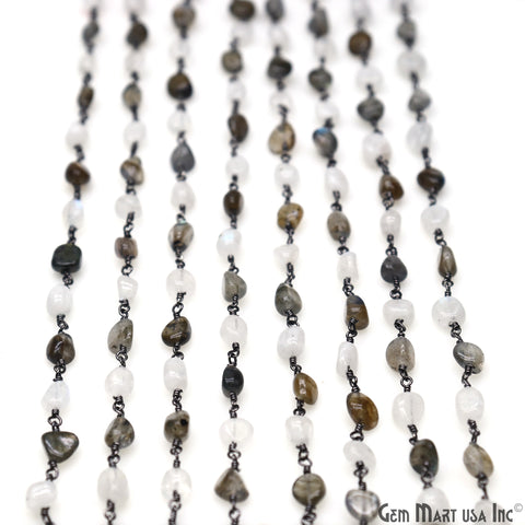 Rainbow Moonstone & Labradorite Tumble Beads 8x5mm Beads Oxidized Rosary Chain